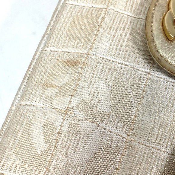 CHANEL CC Mark CC Chocolate bar Double Chain Crossbody Shoulder Bag Canvas Beige - Picture 11 of 16